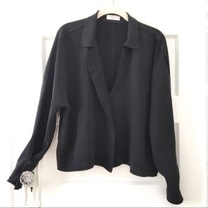 Aritzia Babaton Black Collared Blouse with Button Cuff Detail Medium M